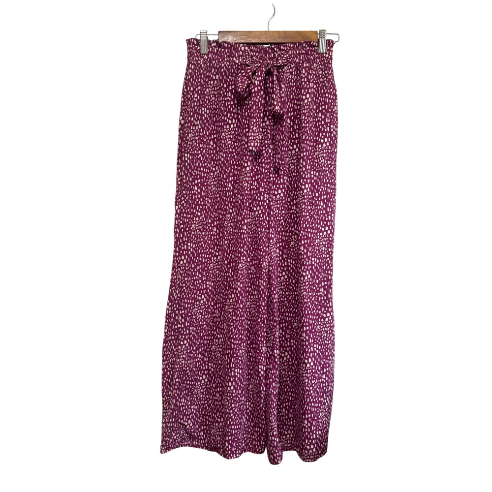 Sienna‎ Sky Wide Leg Pants Womens M Purple Abstract Dot Paperbag Waist